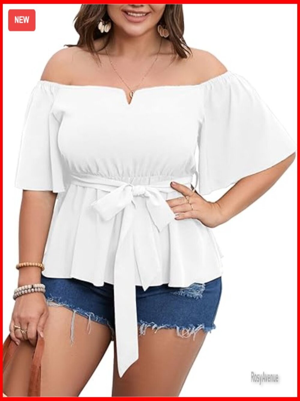 Plus Size Off Shoulder Peplum Top Bell Sleeve Ruffle Blouse